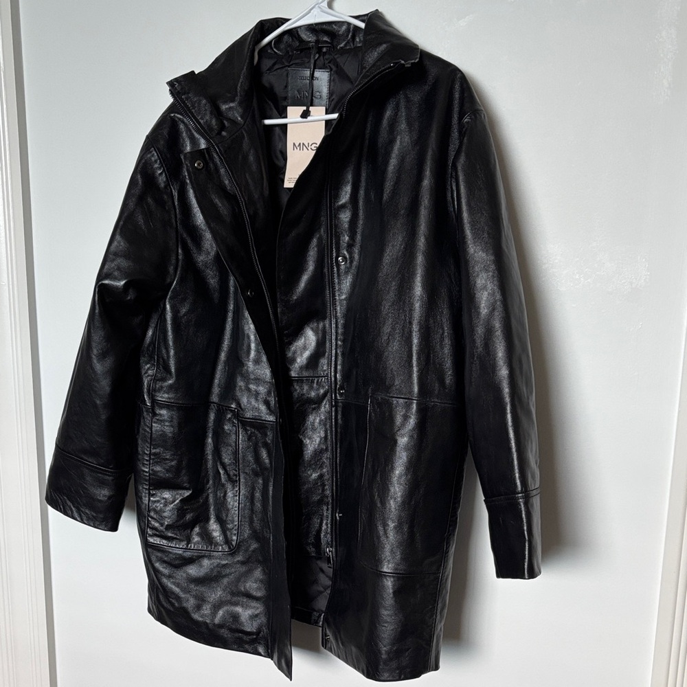 Mango Women's Sleek Black Leather Jacket, new with tags - Picture 2 of 7
